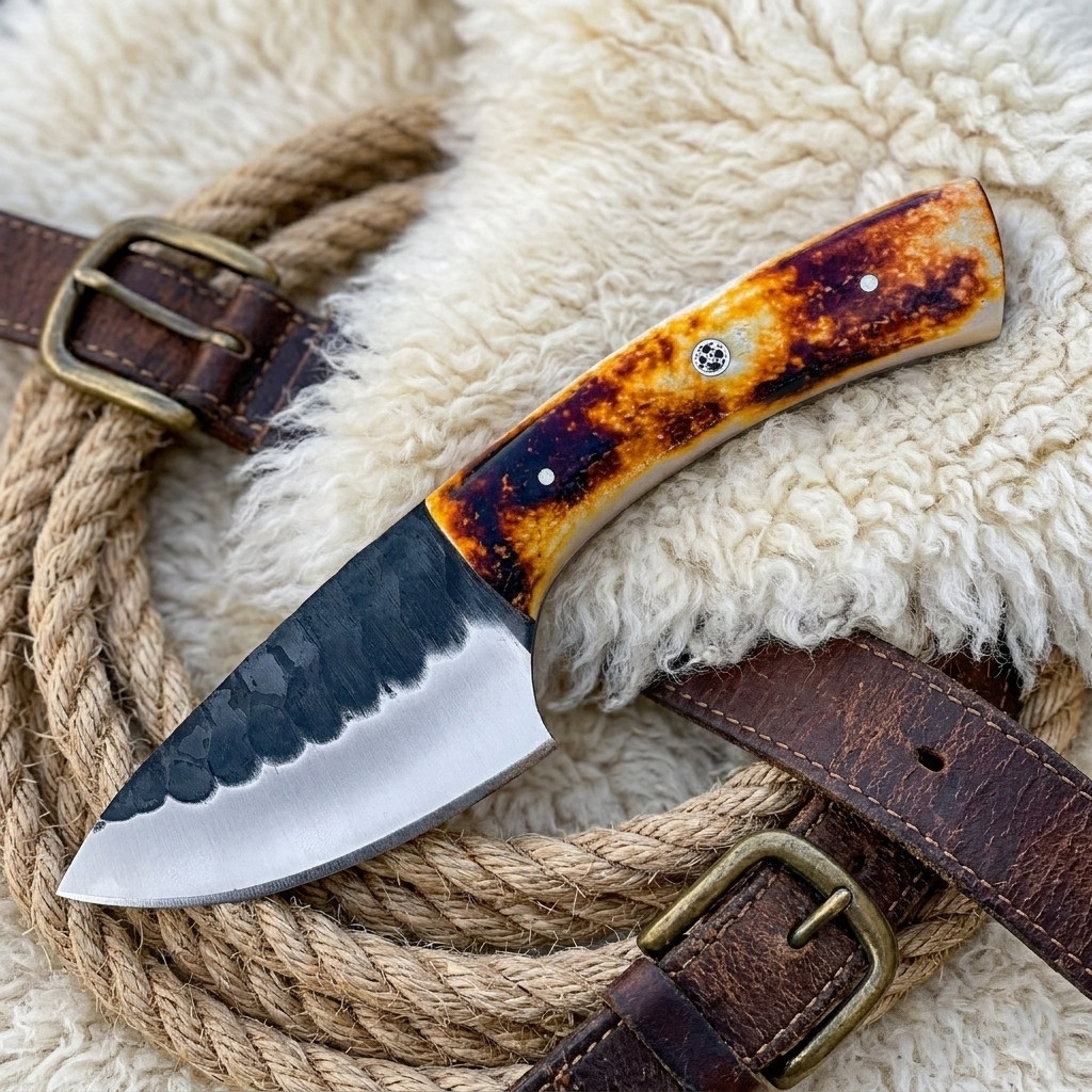 7inch Skinner Hunting Knife with Sheath, Forged Blade EDC Bone Handle