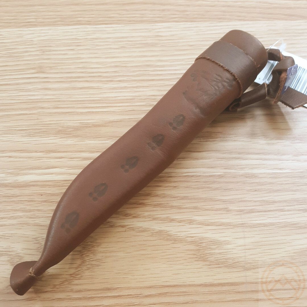Wood Jewel Knife 3″ Carbon Steel Blade Curly Birch Handle w/Brown Leather Sheath