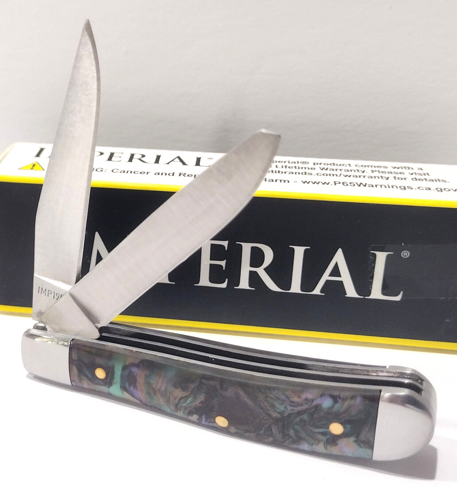 Imperial Schrade Abalone Swirl Celluloid 2 Blade Small Trapper Pocket Knife