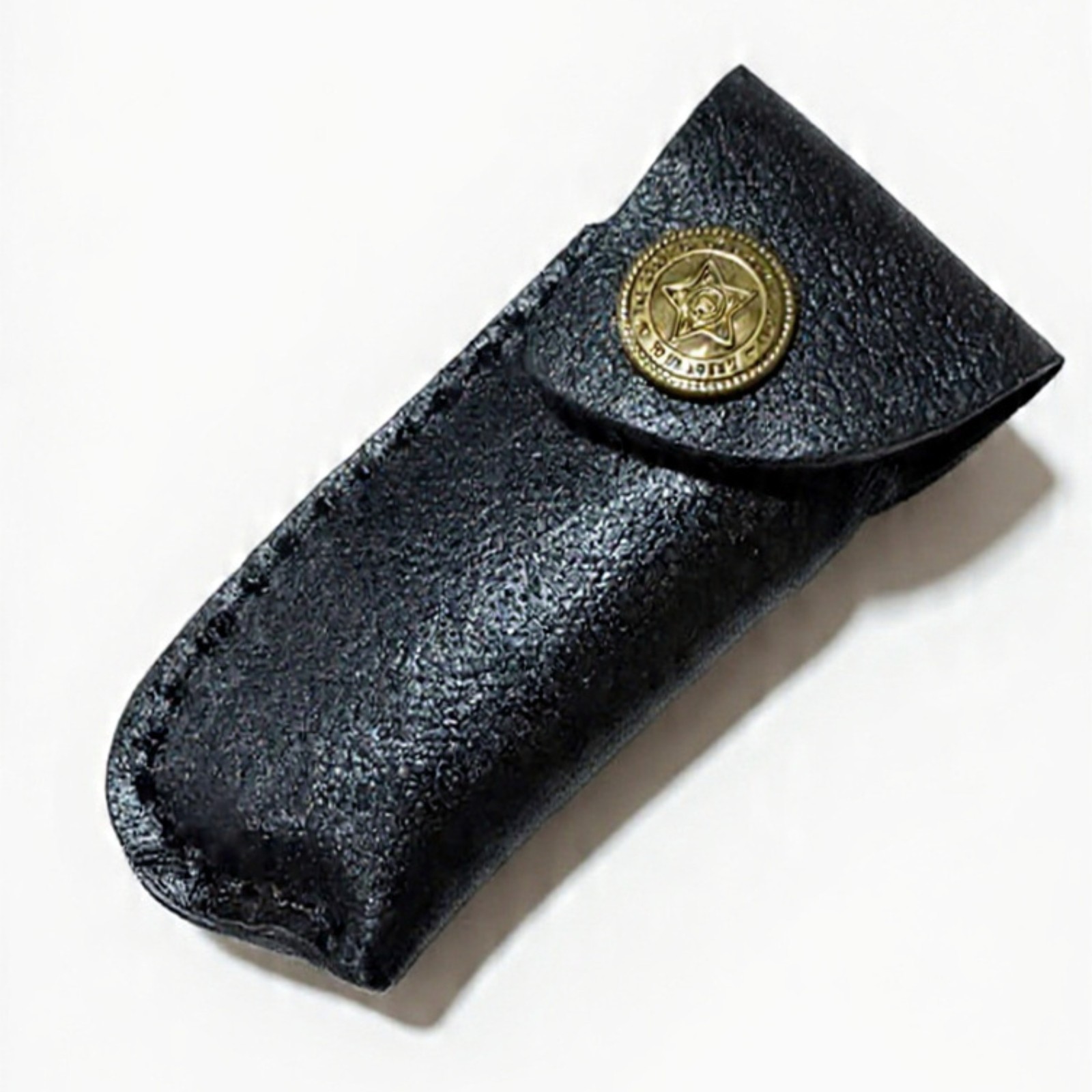 Damascus Steel Folding Knife Blue Bone EDC Pocket Folder with Leather Sheath