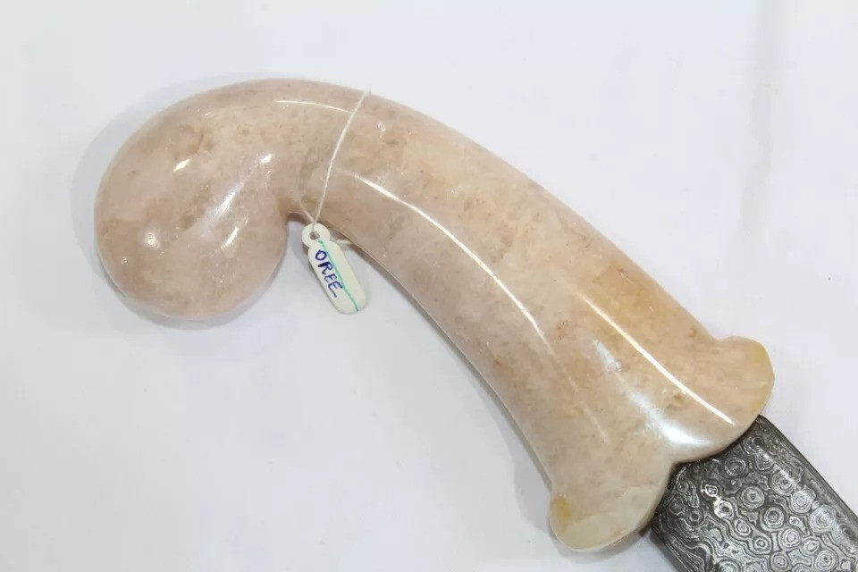 Dagger Knife Damascus Steel Blade Pink Jade Stone Handle Silver Koftgiri D55