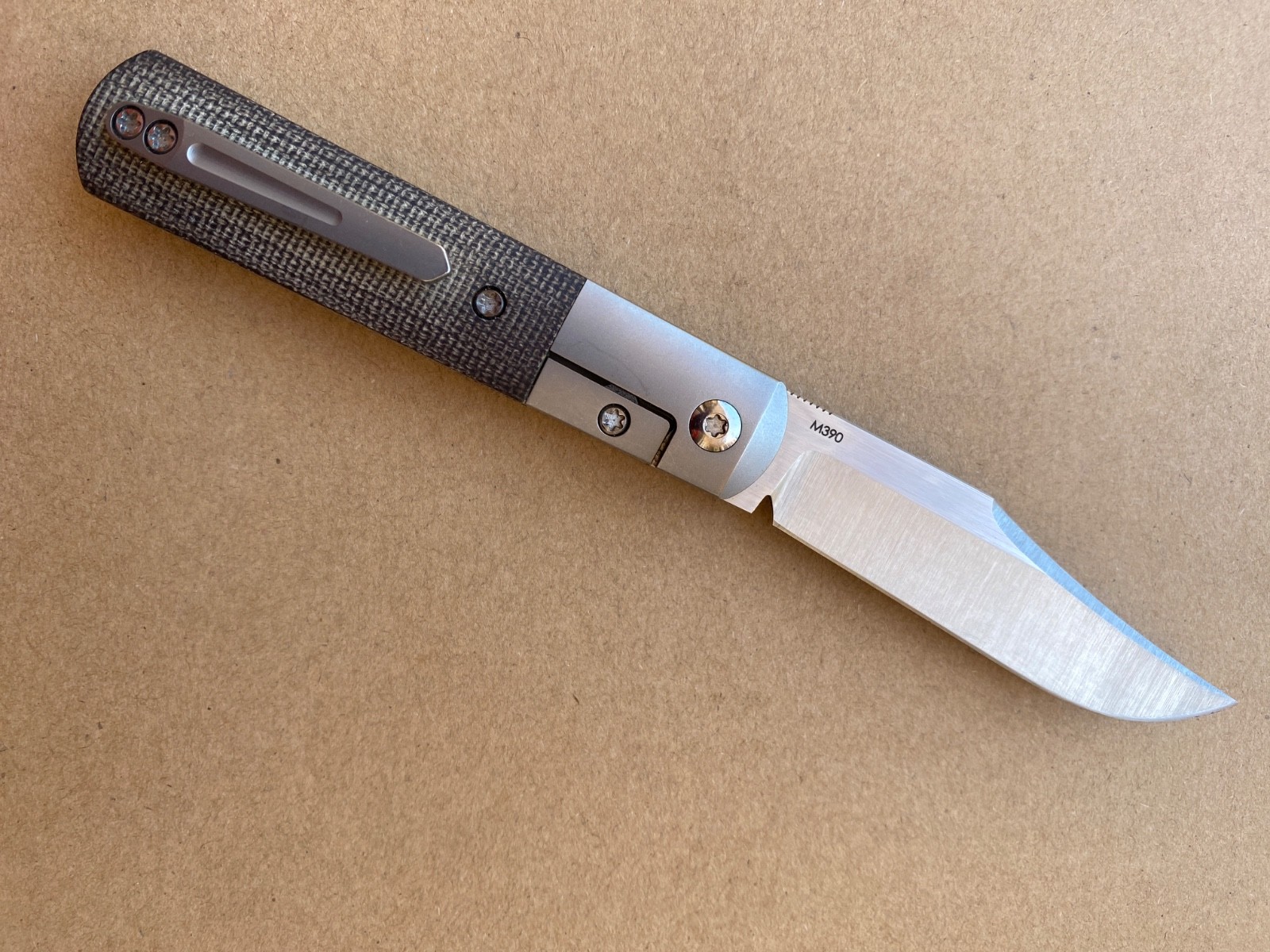 Pena X Series Titanium M390 Brown Micarta Overall 6.5″