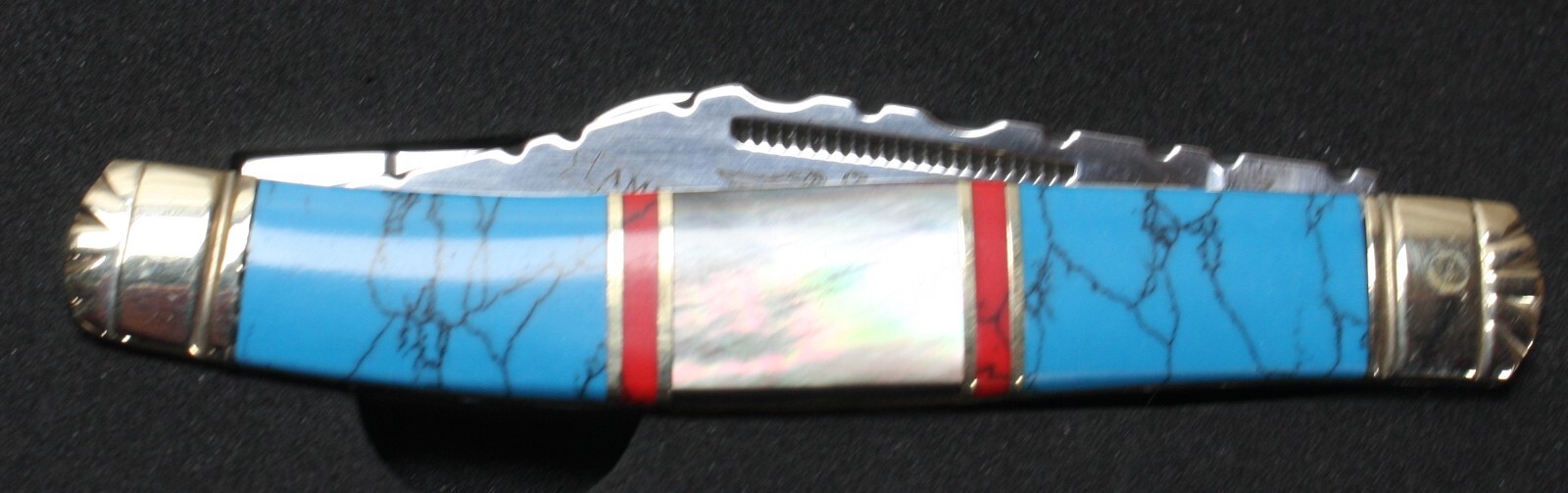 AMERICAN MINT AMRCN VALUES TRAPPER KNIFE MOTHER OF PEARL ABALENE NONE FAUX STONE