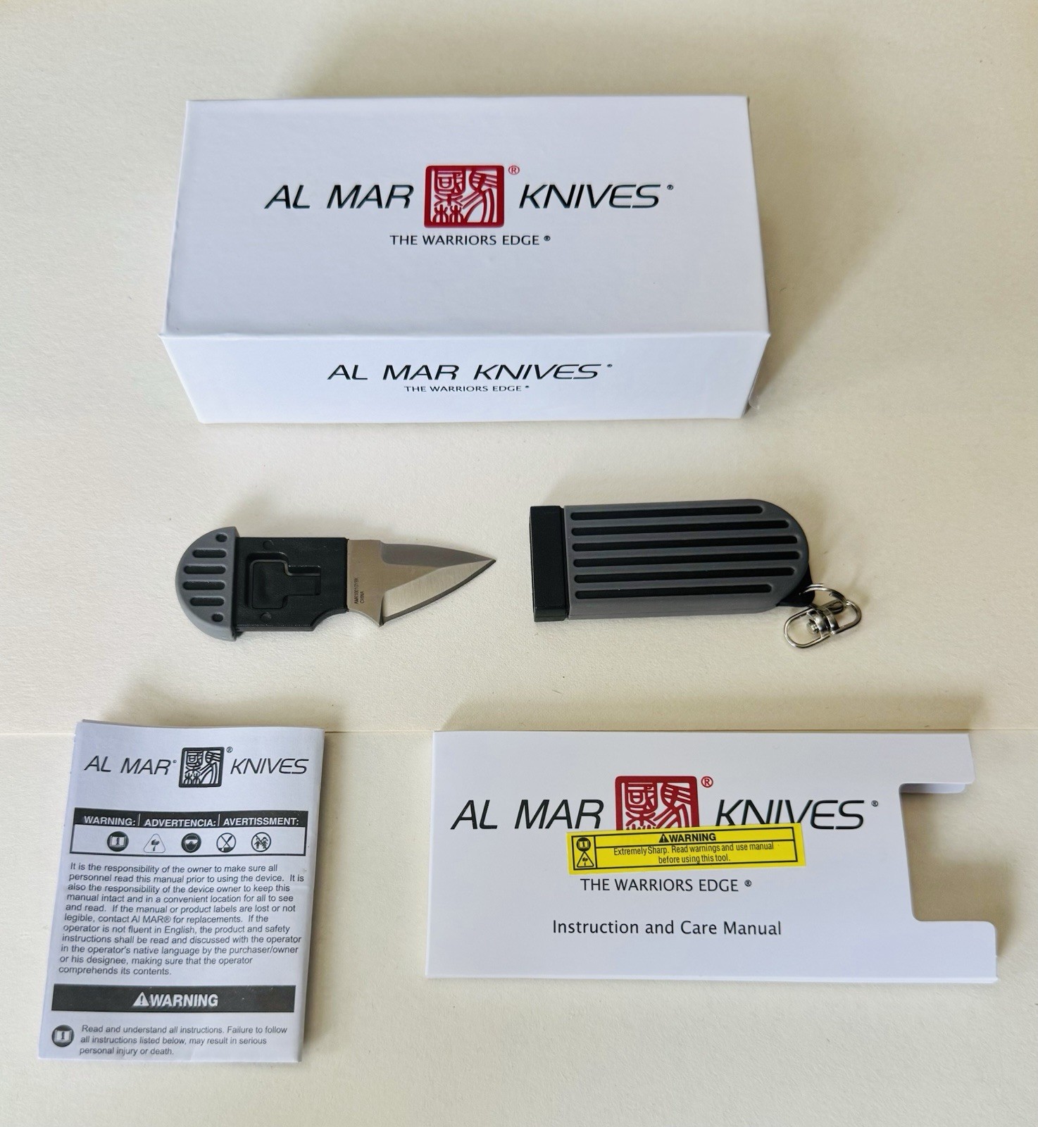 Al Mar Stinger Keychain Fixed Blade Knife Gray/Black (1.3″ Satin)