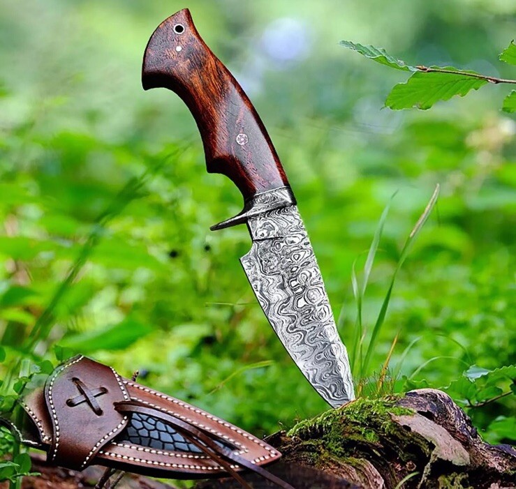 10” Damascus Steel Hunting Skinner Knife – Custom Fixed Blade – Gift for Men