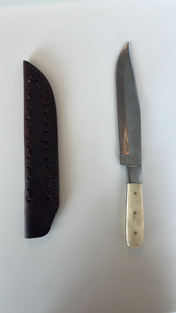 New Bone Handle English Style Bowie Hunting Knife with Leather Sheath Handmade