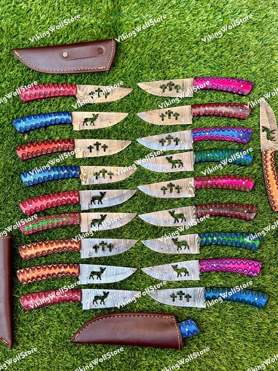 Lot of 20 Custom Handmade Damascus Steel 8″ Full Tang Skinner Hunting Knifes USA