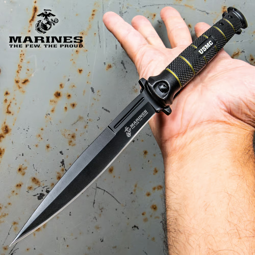 USMC Marines Assisted Open Huge Folding Dagger Pocket Knife UC3233 11.25″ Black