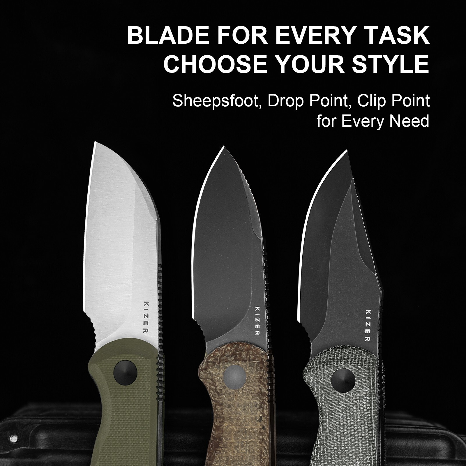 Kizer Drop Bear Clip Point Fixed Knife AEB-L Blade Green G10 Handle+Sheath