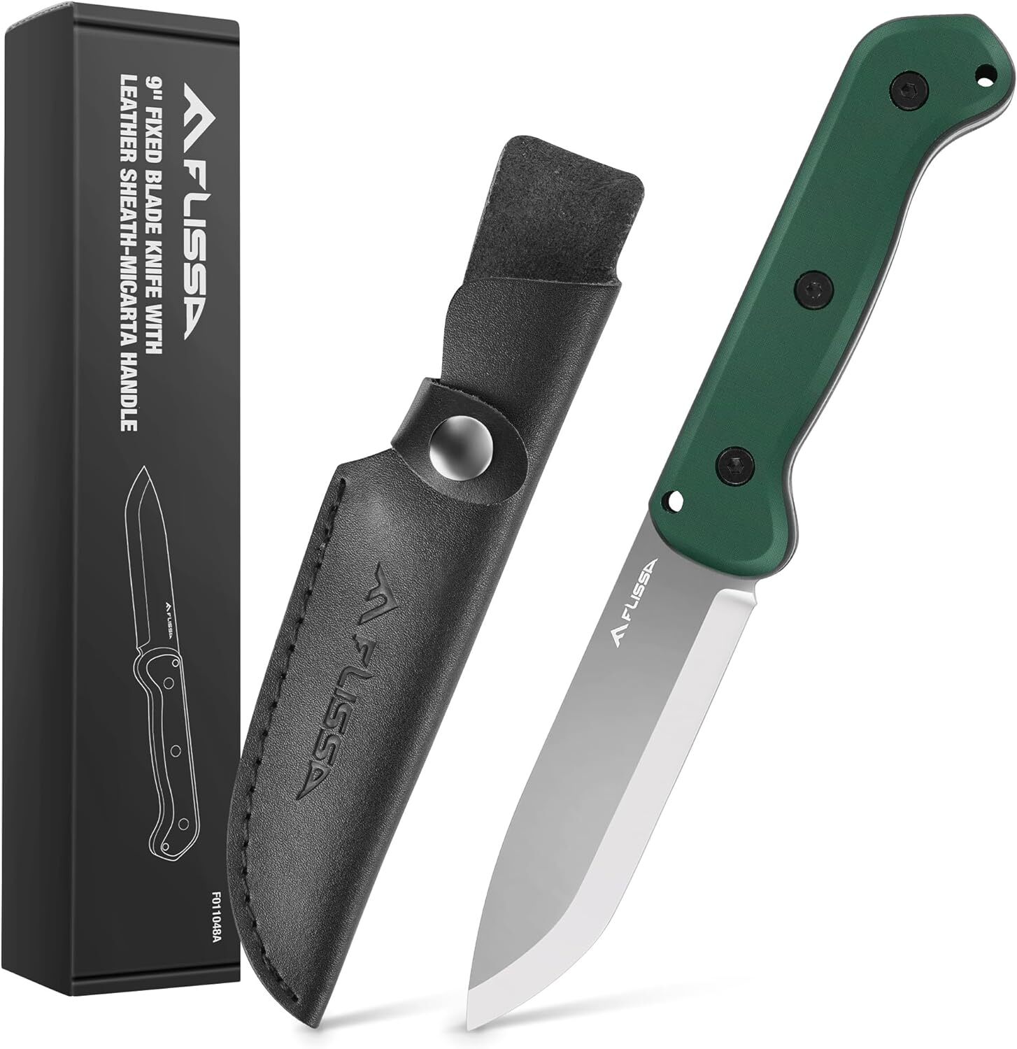 FLISSA 9″ Fixed Blade Knife, D2 Steel Leather Sheath Included Drop Point NEW
