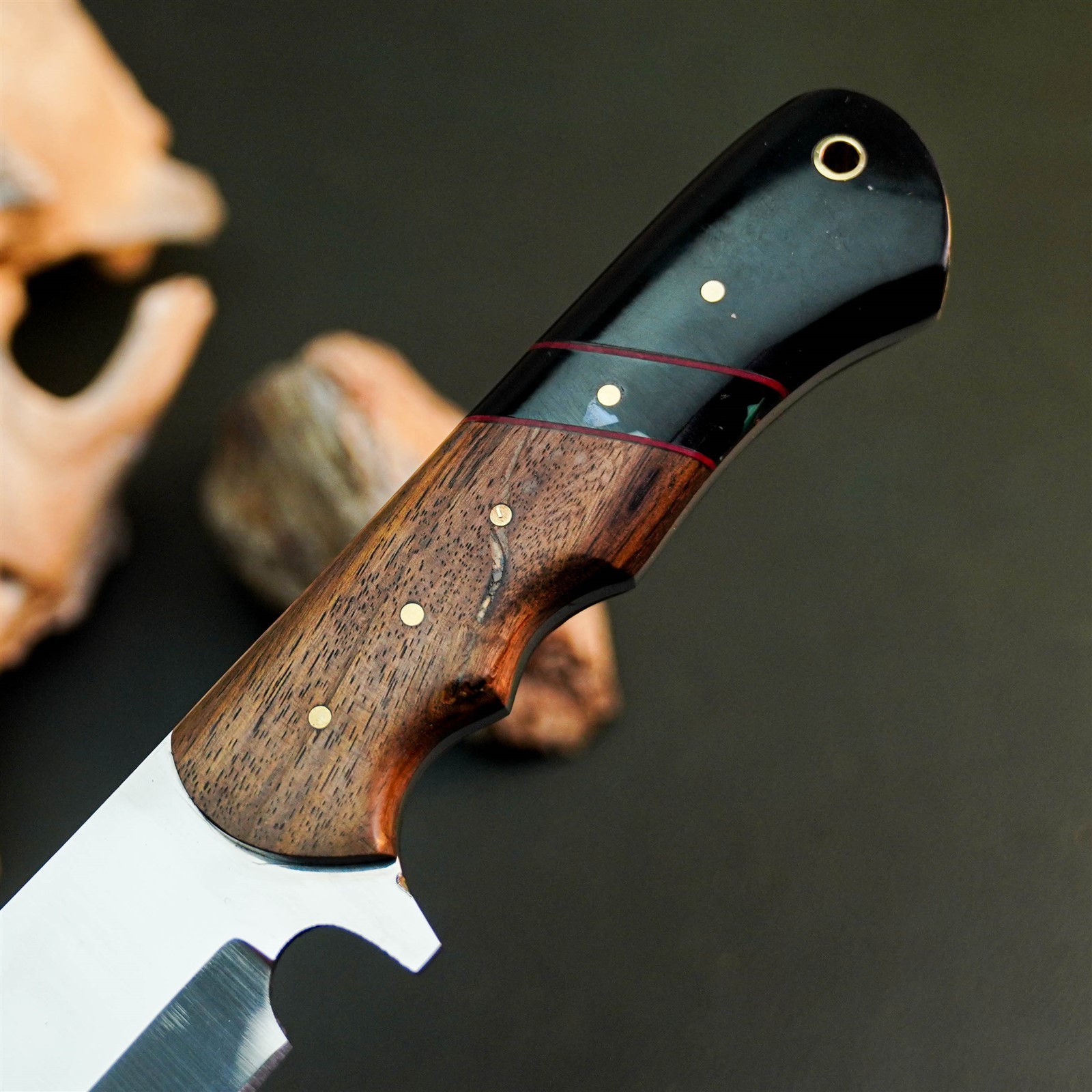 9.6″ Hunting EDC Stainless Knife Handmade Full Tang Wood Handle + Sheath