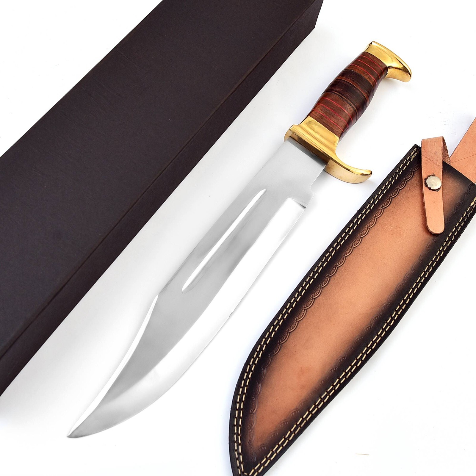 18 Inch High Carbon Steel Hunting Bowie Knife with leather sheath , Gift Pack