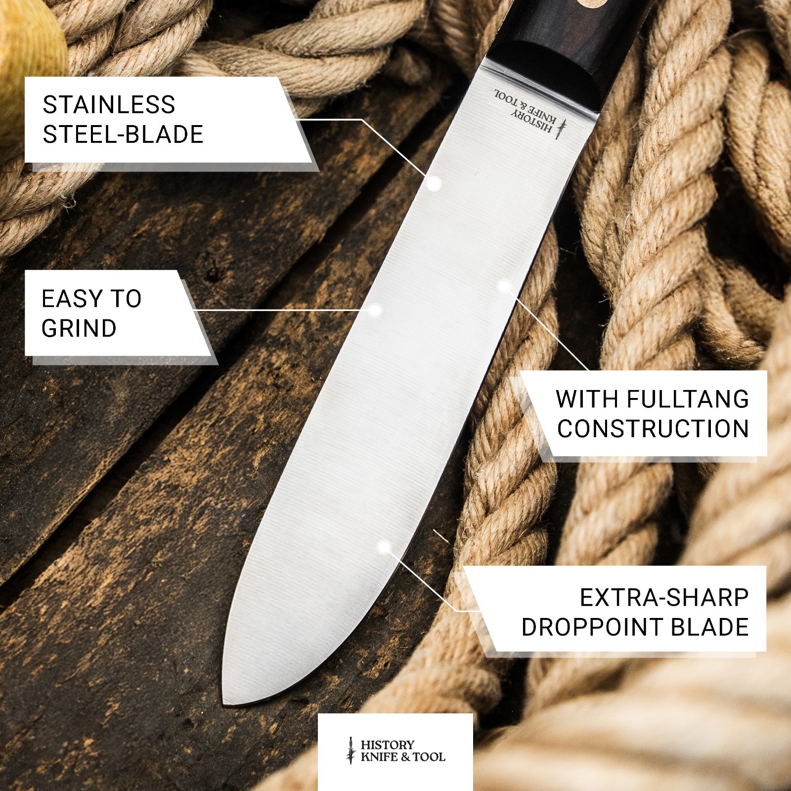 History Knife & Tool Sailor´s Knife 5.28″ Fixed Blade 4116 Full-Tang – 02HY005