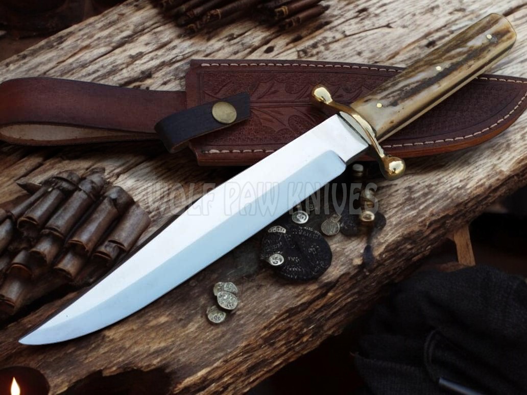 Handmade Hunting Bowie Knife | D2 Steel Blade with Stag Antler Duty Paid USA