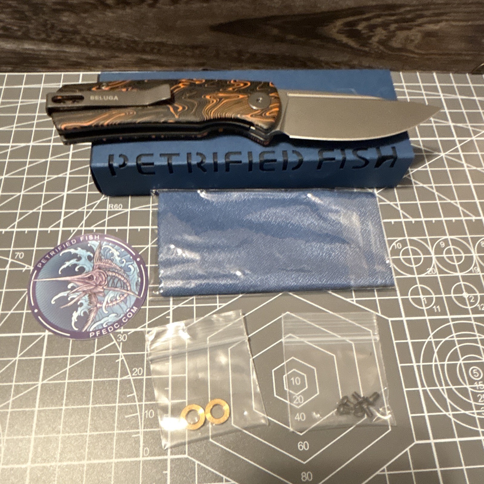 Petrified Fish Beluga Black/Orange G10 14C28N Drop Point