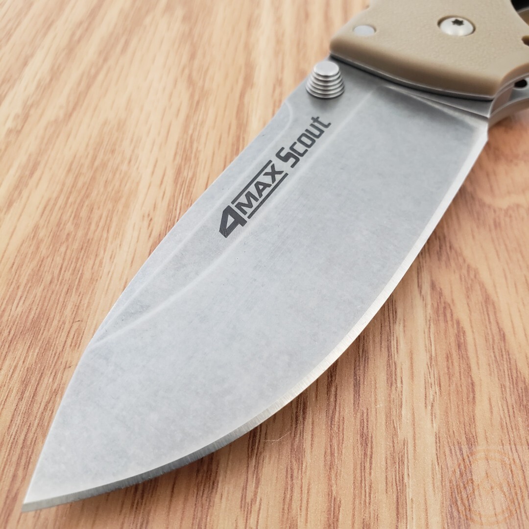 Cold Steel 4 Max Scout Folding Knife 4″ AUS-10A Steel Blade Tan Griv-Ex Handle