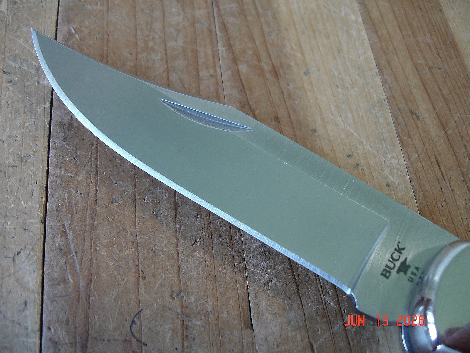 NIB BUCK KNIFE 110 HUNTER BOS MAGNACUT BLADE BLACK BUFFALO HANDLE NICKEL SILVER