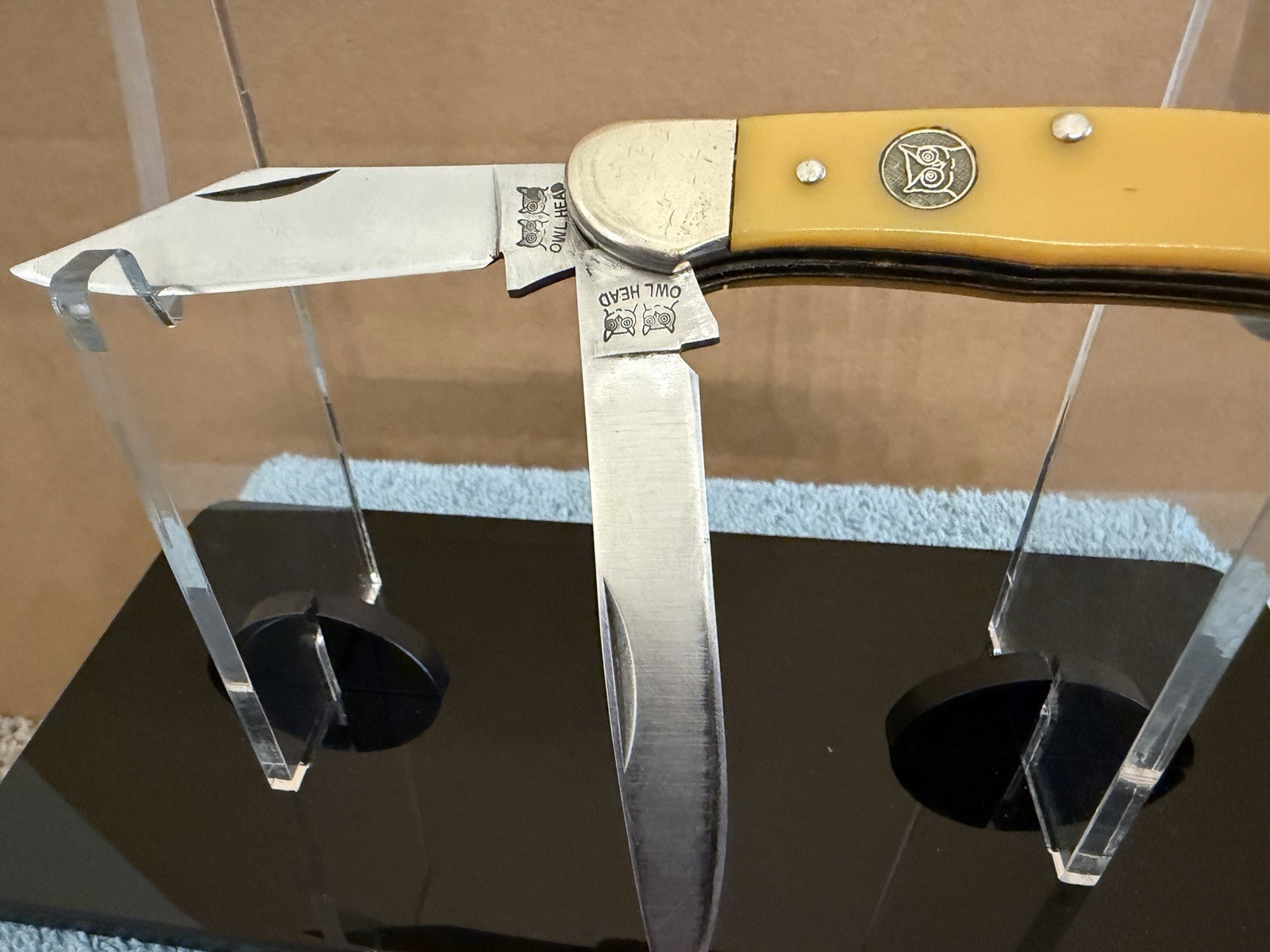 Owl Head Trapper Pocket Knife Yellow VINTAGE Solingen Germany NICE CONDITION!!