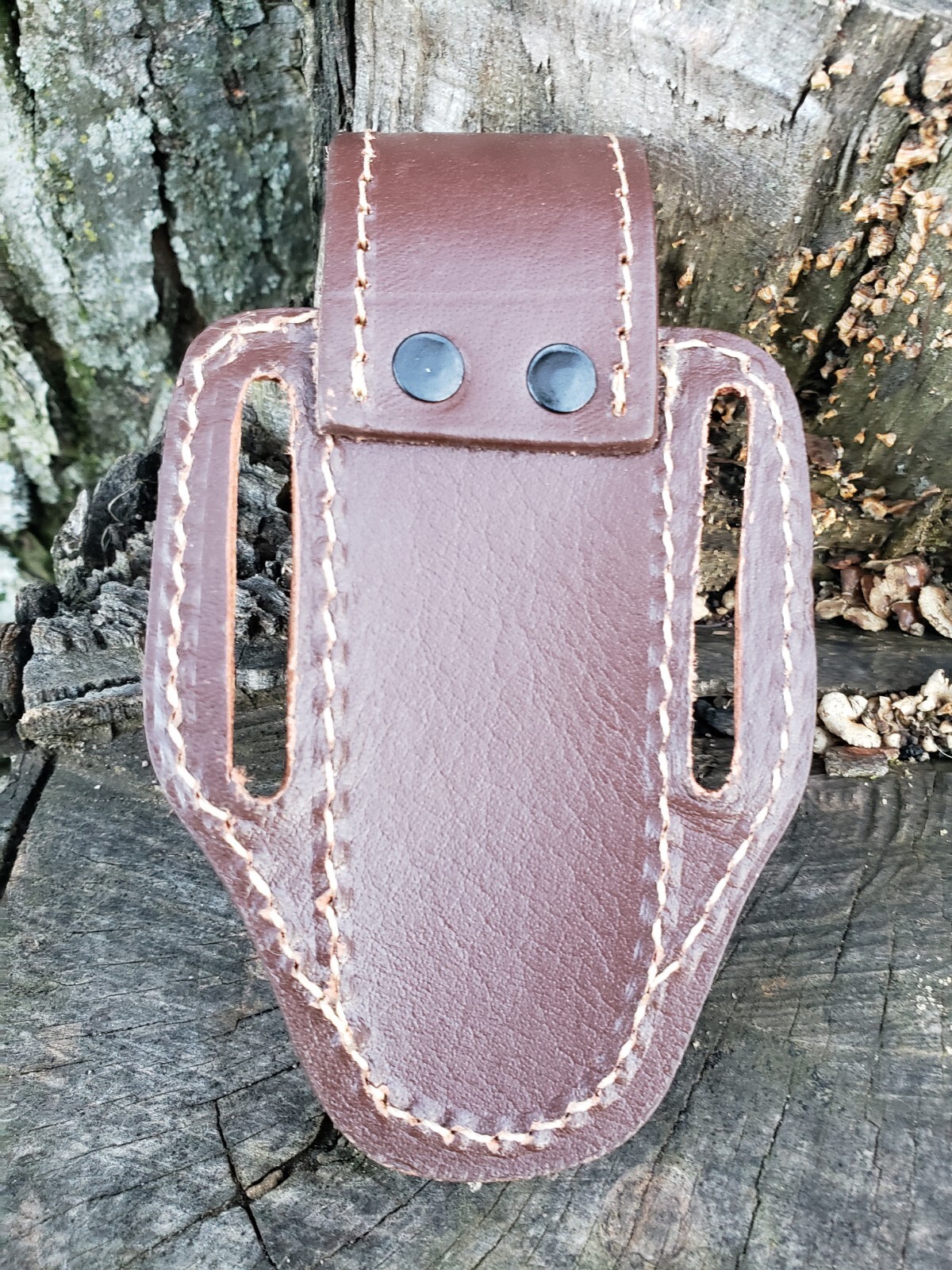 5″ Brown Slip Thru Leather Sheath Belt Knife Holder Pocket Folding Spring Knife
