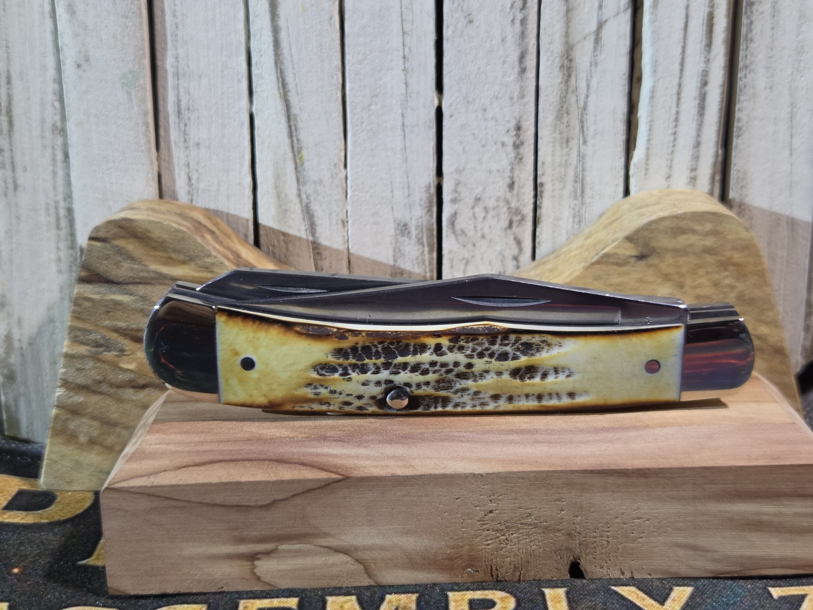 Bear & Son Cutlery USA India Stag Full Size Trapper Knife with Box New