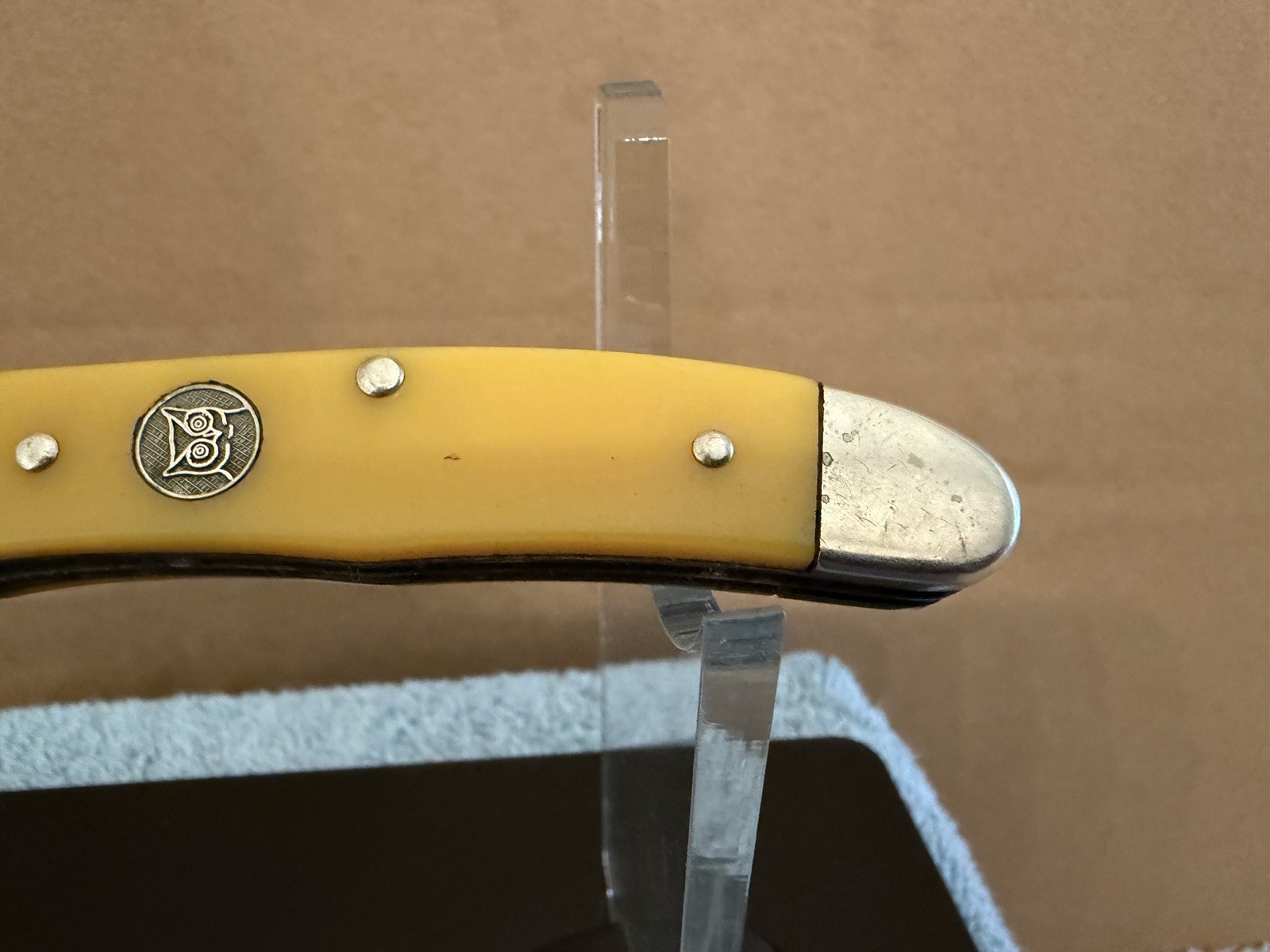Owl Head Trapper Pocket Knife Yellow VINTAGE Solingen Germany NICE CONDITION!!