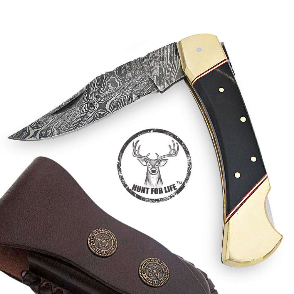 Lockback Folding Knife 9″ Steel Blade Black Pocket Knife for Hunting, Camping