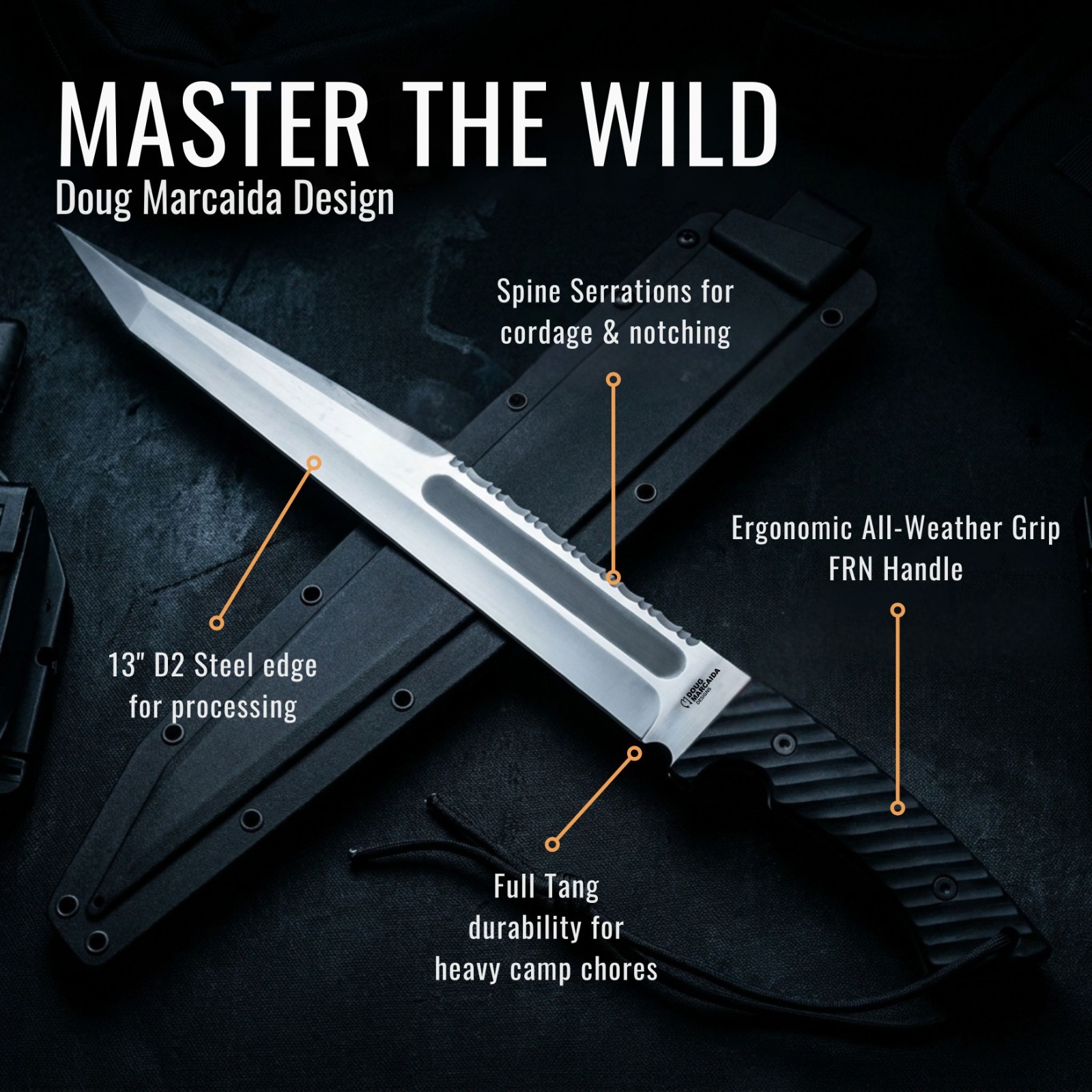 BattlBolt Fixed Blade Full Tang Machete Hunting Survival Knife by Doug Marcaida