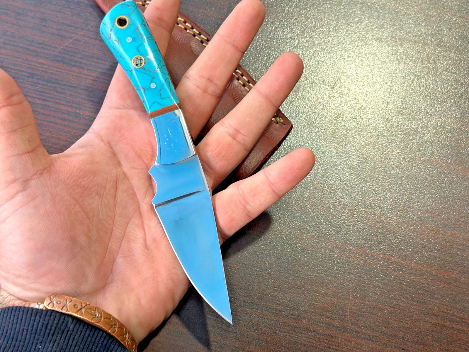 Handmade D2 STEEL Custom risen Hunting Camping Sport Skinner Knife W/Sheath2548