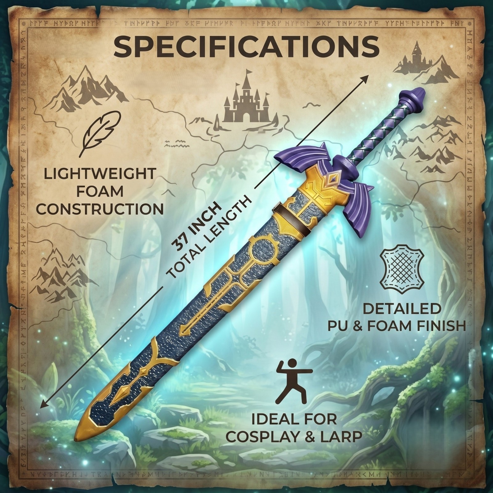37″ Link’s Foam Master Sword with Plastic Scabbard for Cosplay