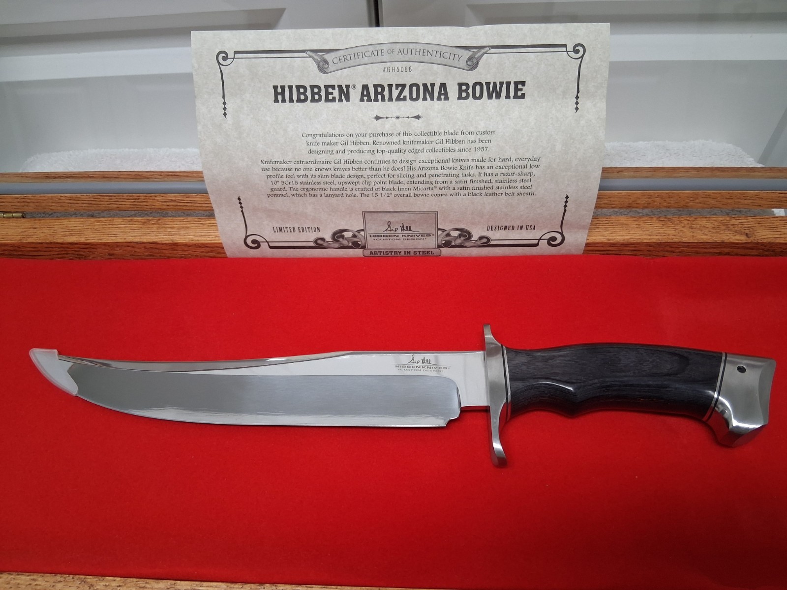 GIL HIBBEN’s ARIZONA BOWIE KNIFE with SHEATH &BOX 15 1/2″long! NEW Condition!!