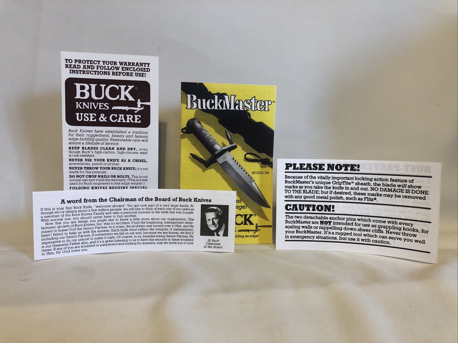 Buckmaster Buck Knives Reproduction Paperwork