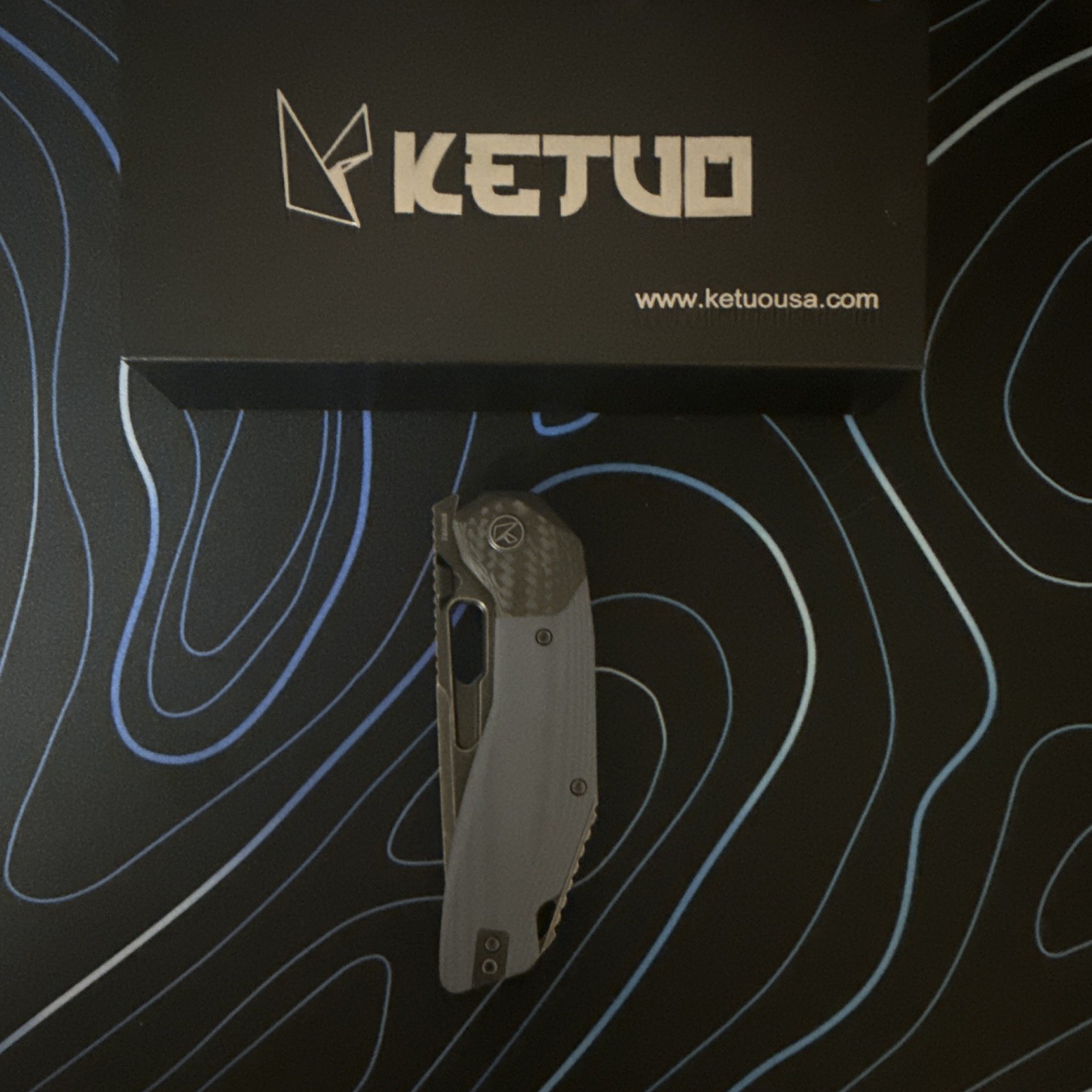 Ketuo Yakuza Liner Lock Front Flipper Knife 14C28N blade, blue G10 handle.