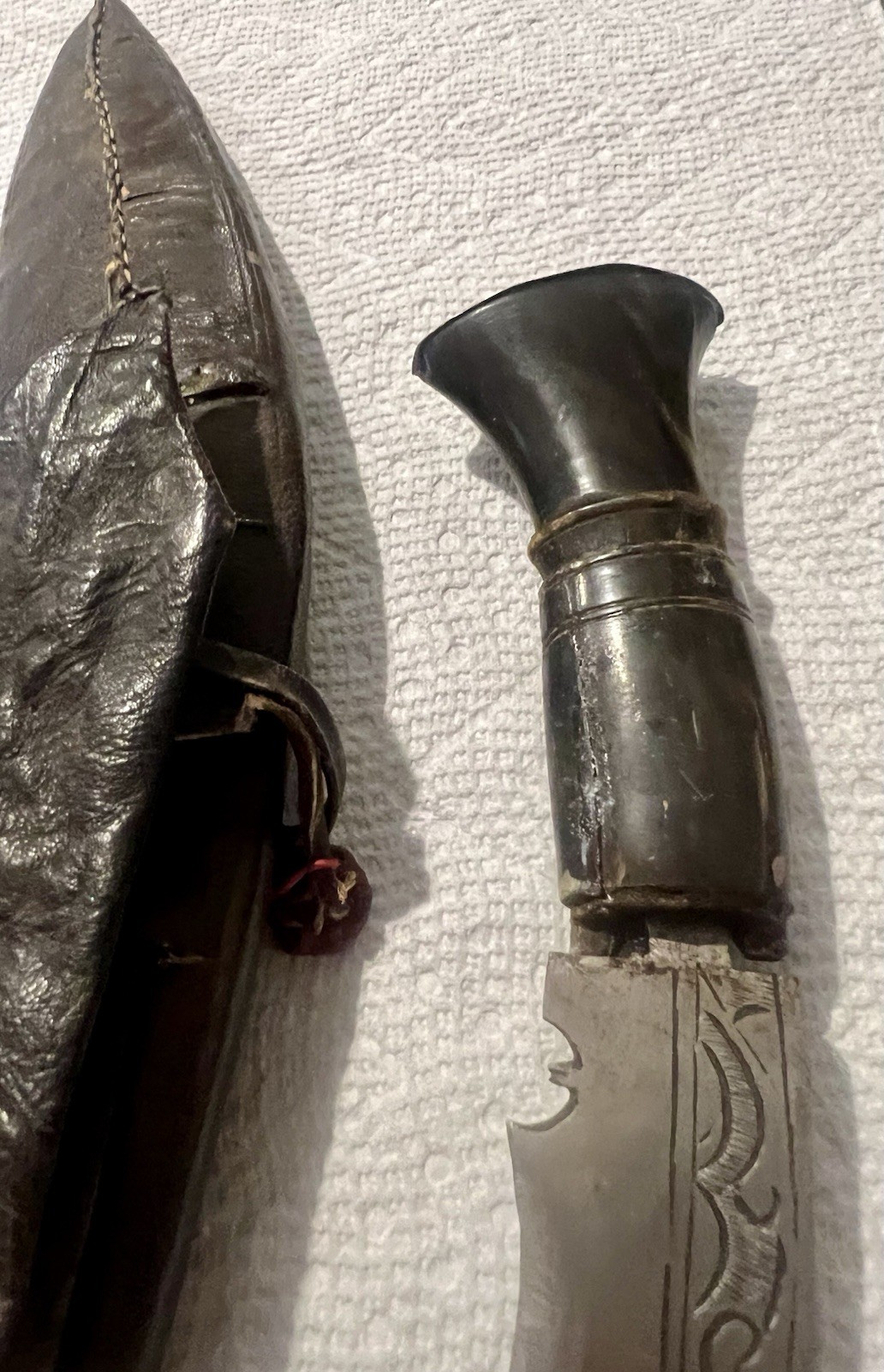 Antique Nepalese India Kukri With Horn Handle Scabbard, Karda, & Chakmak.