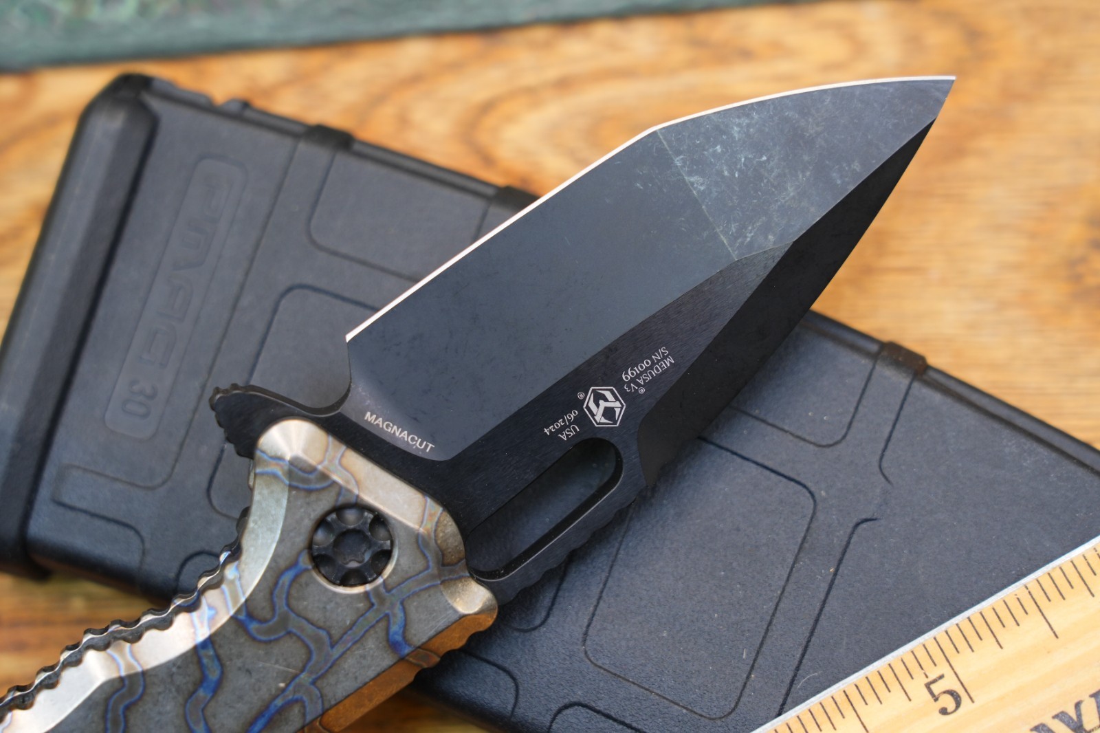 Heretic Knives Medusa V3 Manual Flipper MagnaCut DLC Titanium Handle S/N 00199