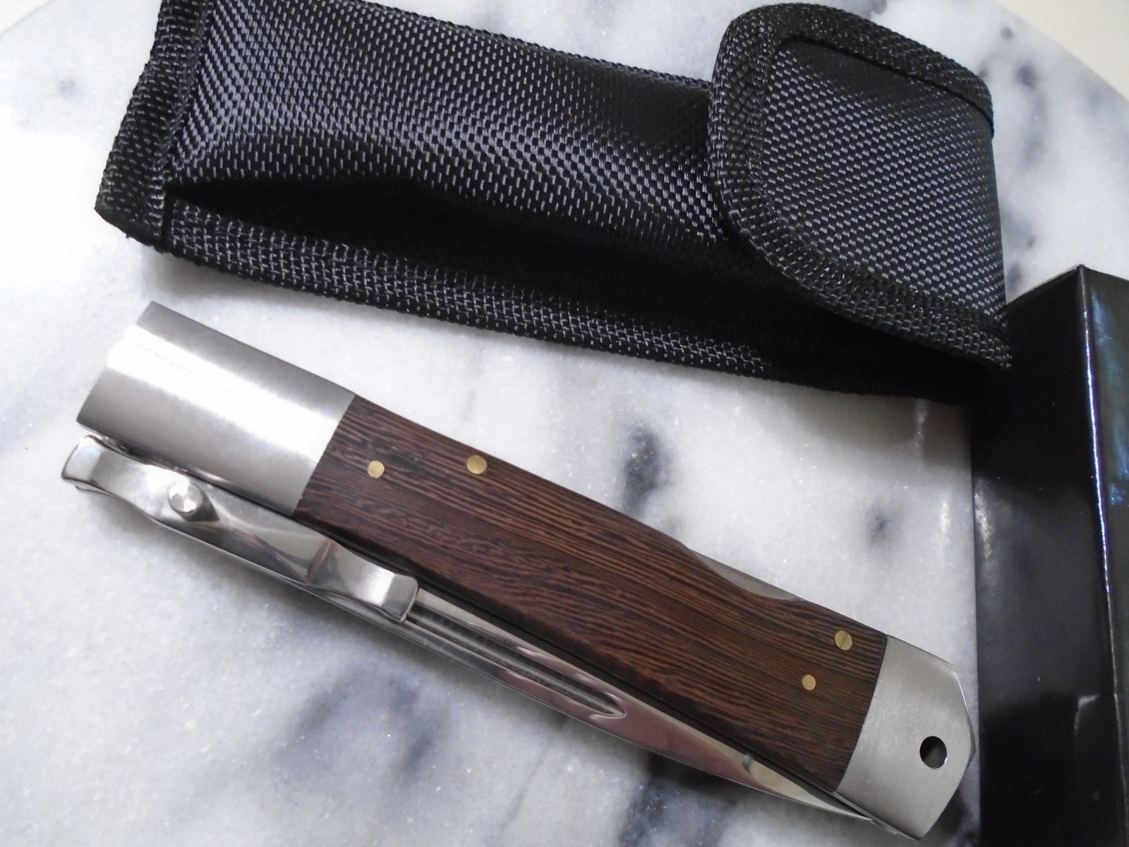 Elitedge Fancy Swing Guard Lockback Pocket Knife Folder Dark Wood 440C 10-001DW