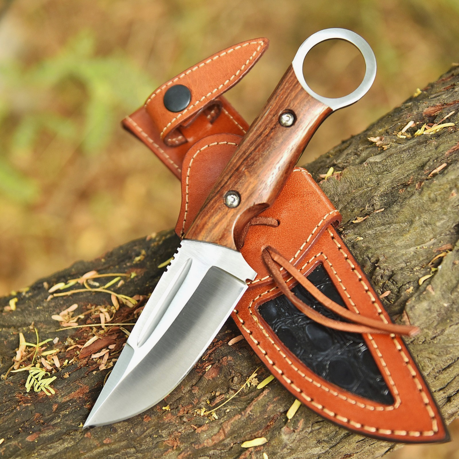 8.5″ Full Tang Handmade Combat Fixed Blade Camping Outdoor Knife Wooden Handle