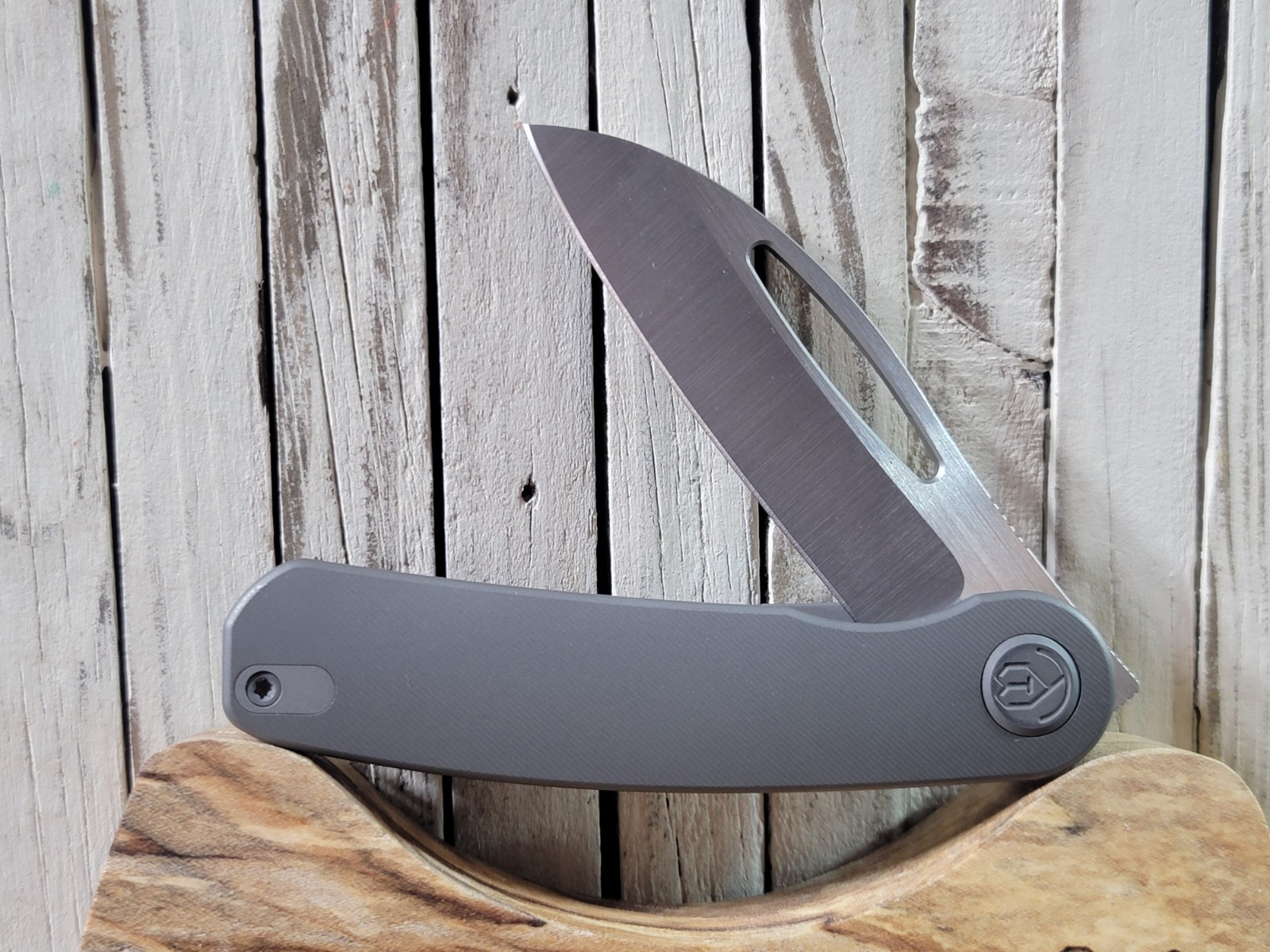 KB Knives Decimal Foldiing Knife Gray Titanium Handle M390 Plain Edge KB354B