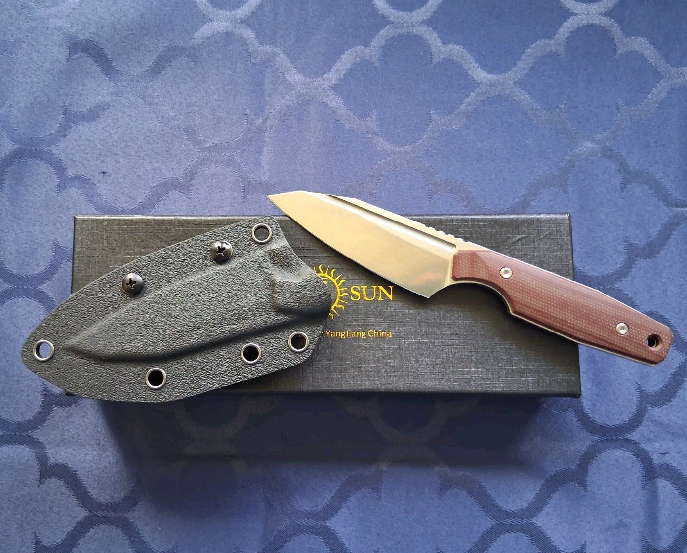 *NEW*🔥 TWO SUN-Fixed Blade/Brown Micarta Handle & D2 Blade TS616-D2 *US SELLER*