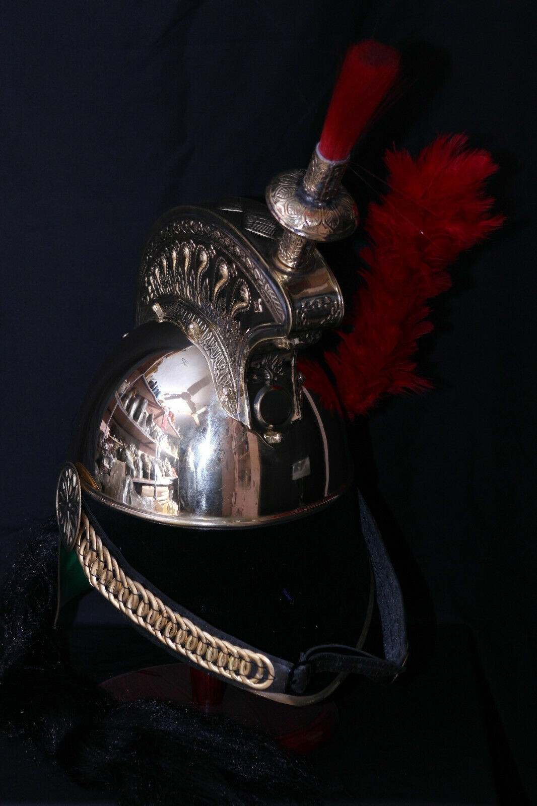 Brass French Cuirassier Officer’s Helmet Napoleon Style Helmet w Stand