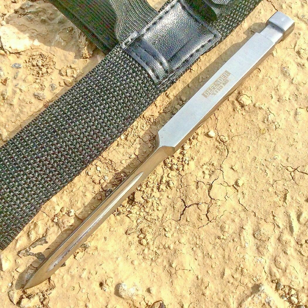 DEFENDER 7″ Solid Steel TRIANGLE SPIKE Quill Throwing Knife & Wrist Strap Sheath