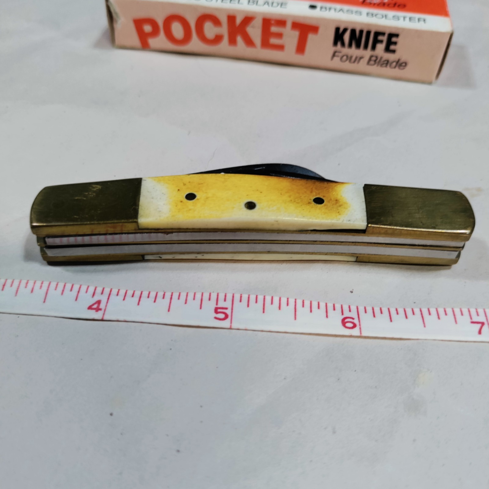 BONE HANDLED Pocket Knife – 4 Stainless Steel Blades Art NO 2038 In Box Pakistan