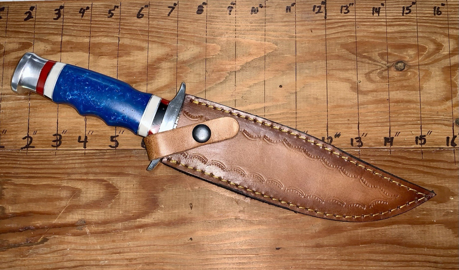 Custom Hand Forged Hunting Knife Laser Etched Damascus w/ Leather Sheath