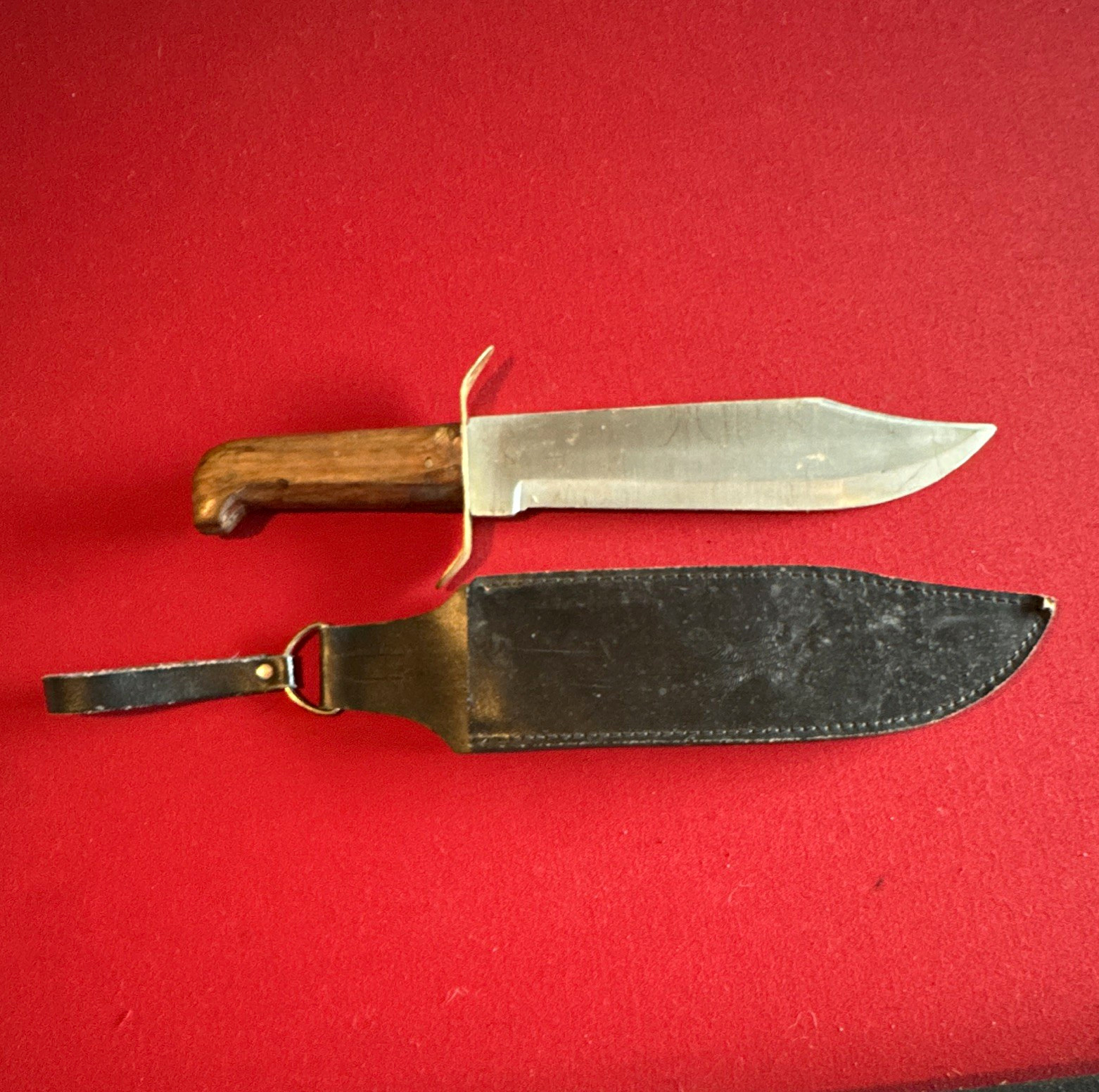 Fixed Blade Hunting Bowie Knife Full Tang Wood Handle Clip Point w/ Sheath