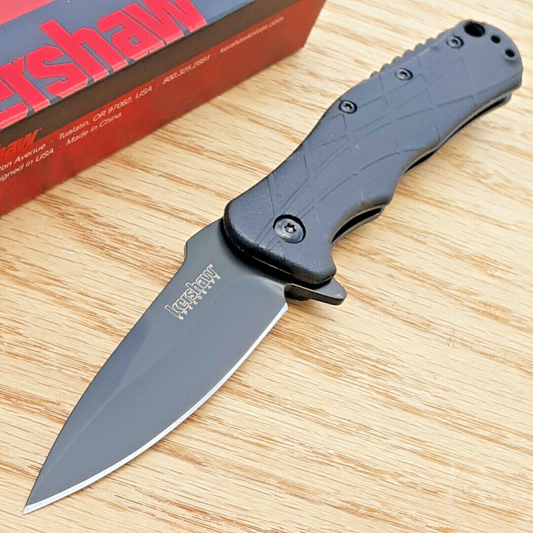 Kershaw RJ Tactical Liner Folding Knife 3″ 8Cr13MoV Steel Blade Black GRN Handle