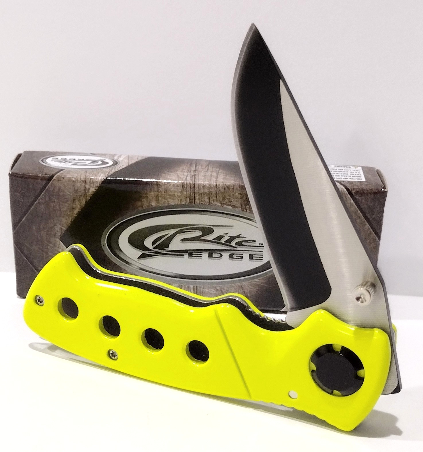 RITE-EDGE Hollow Neon Yellow Drop Point Blade Easy Open EDC Folding Pocket Knife