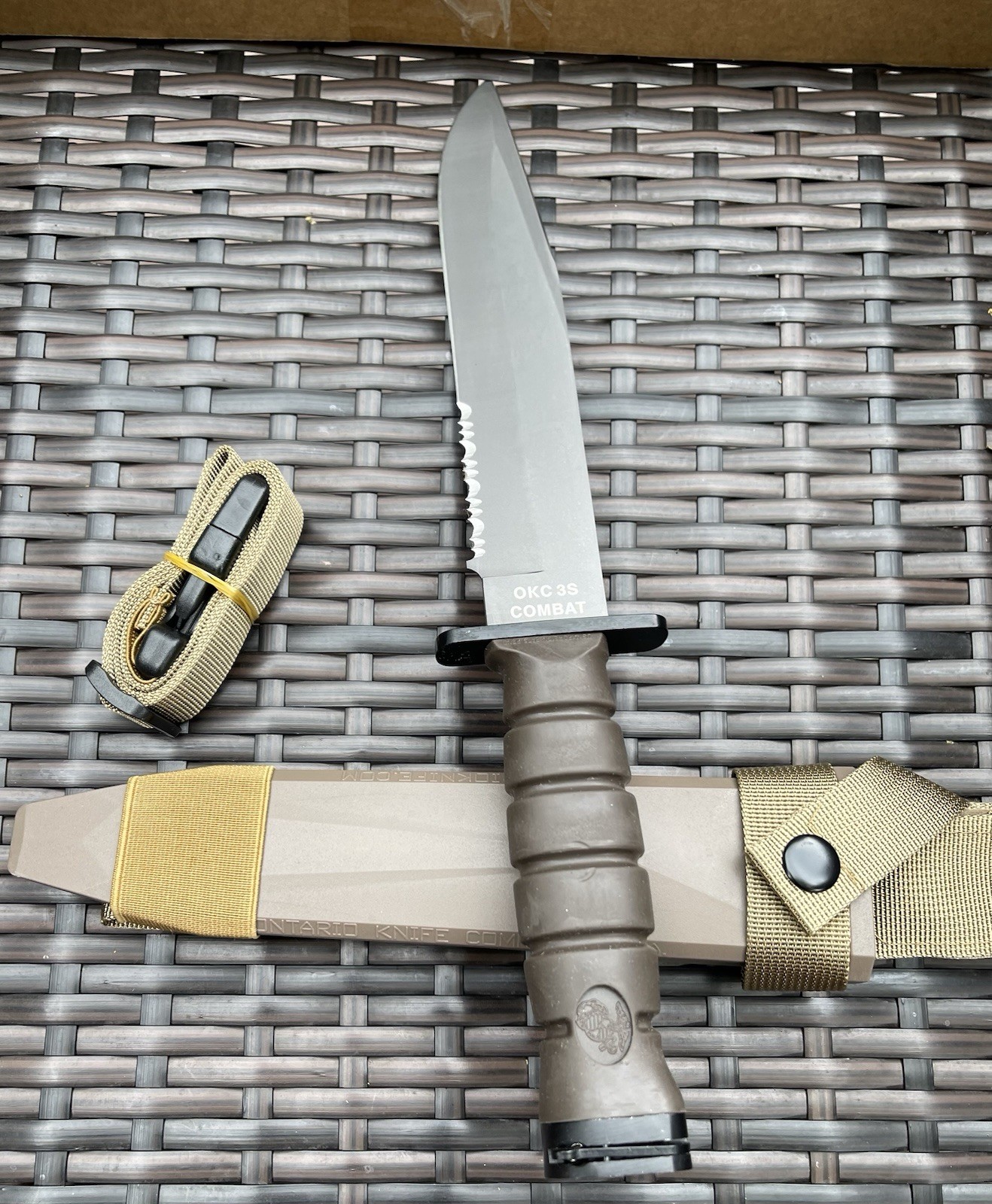 Ontario Knife OKC3S USMC Combat 8″ Blade and Scabbard Brown