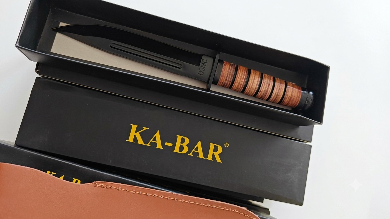 KA-BAR USMC 1217 Straight Edge Fighting Combat Knife Leather Handle & Sheath NEW