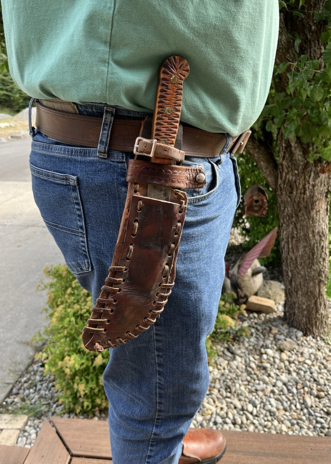 Apache Style Fighting Knife Custom Blade, Custom Leather Sheath VTG Reproduction