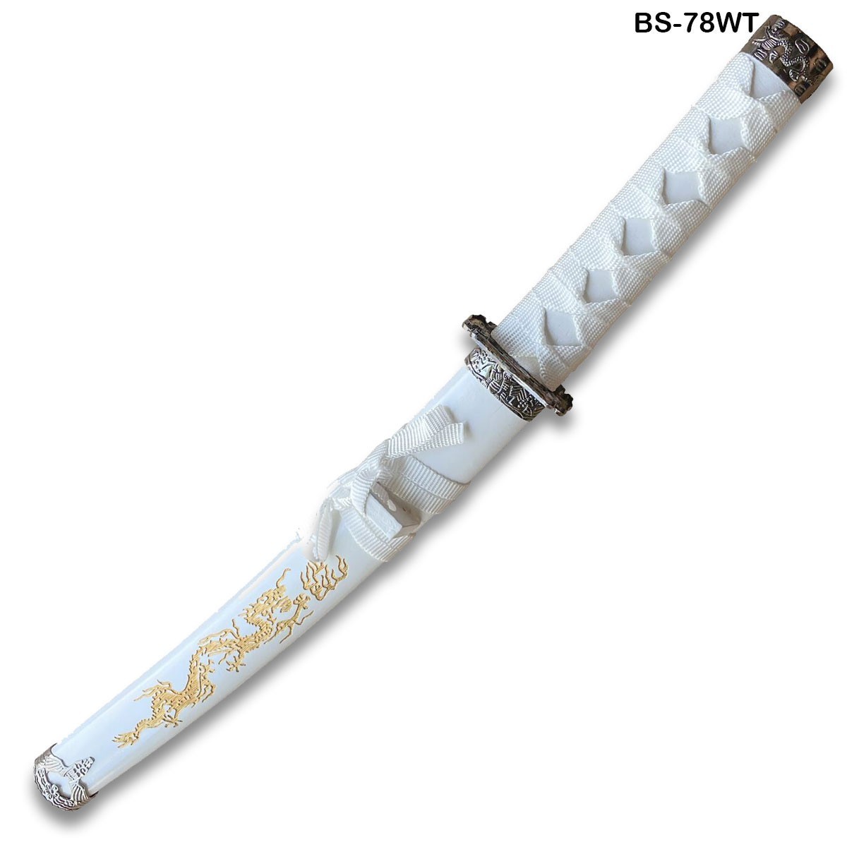 Tanto 21″ Sword w/ Gold Dragon Engraved White Scabbard