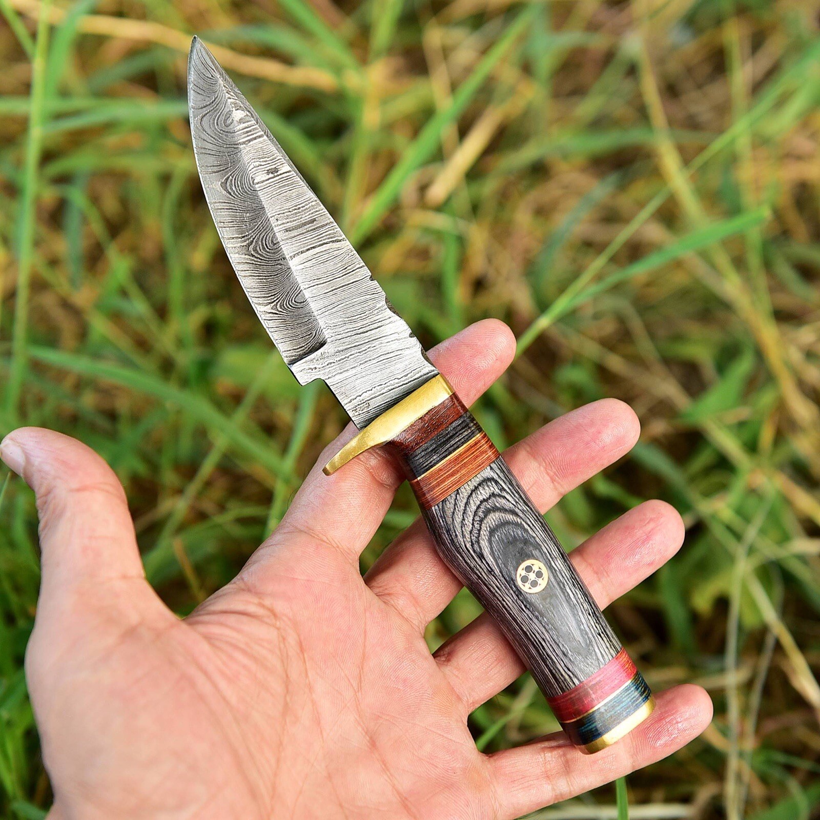 8.25”Handmade Damascus Steel Fixed Blade Hunting Skinner Knife Wood Handle